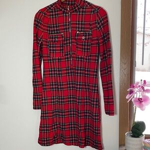 SHEIN Red Plaid Long Sleeve Dress